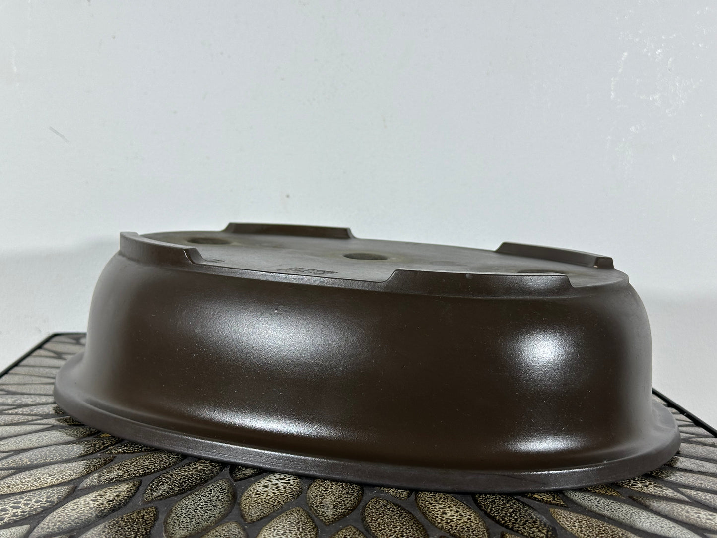 Preowned Japanese Tokoname Unglazed Oval Bonsai Pot Kaiyou - 13.75” By 10 5/8”