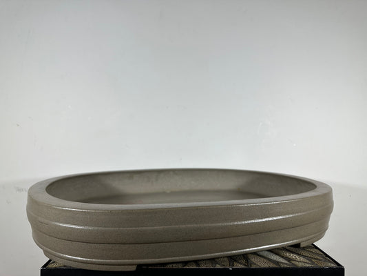 Preowned Japanese Tokoname Unglazed Shallow Oval Bonsai Pot Keizan - 23.25” By 17.75”