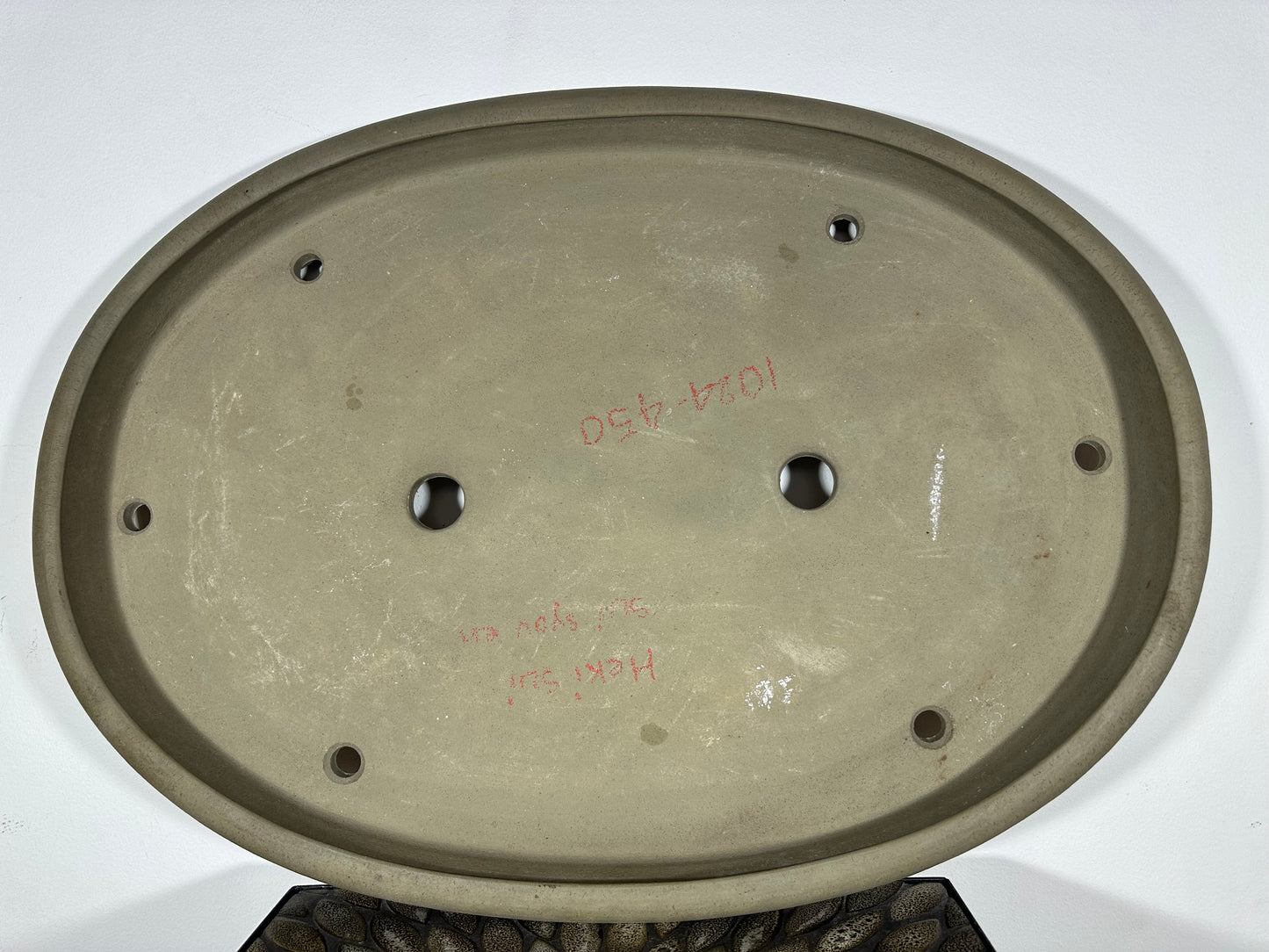 Preowned Japanese Tokoname Unglazed Shallow Oval Bonsai Pot Heikisui - 28” By 19.75”