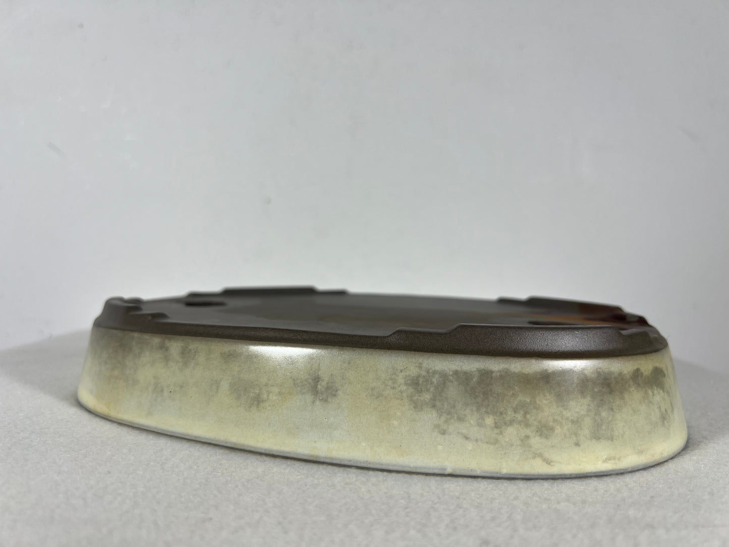 Preowned Japanese Tokoname Glazed Oval Shallow Bonsai Pot with patina - 10” By 7”