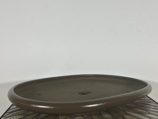 Preowned Japanese Tokoname Unglazed Shallow Oval Bonsai Pot Shigaraki - 18.5” By 13”