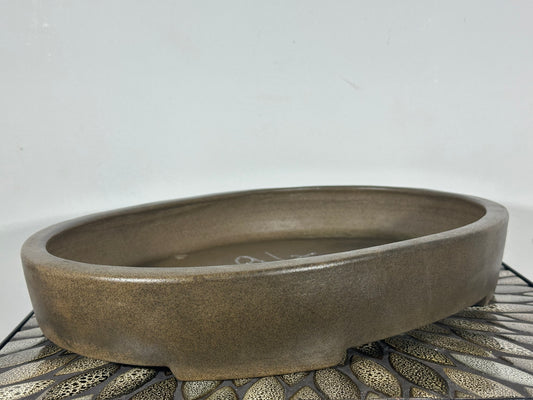 Preowned Japanese Tokoname Oval Bonsai Pot with Stamps - 16.25” By 11.5”