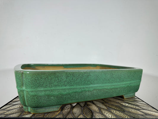 Preowned Japanese Tokoname Glazed Rectangular Bonsai Pot Yamafusa - 16.75” By 12.5”