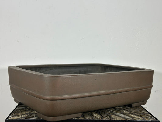 Preowned Japanese Tokoname Unglazed Rectangular Bonsai Pot Eiraku - 17.25” By 12.75”