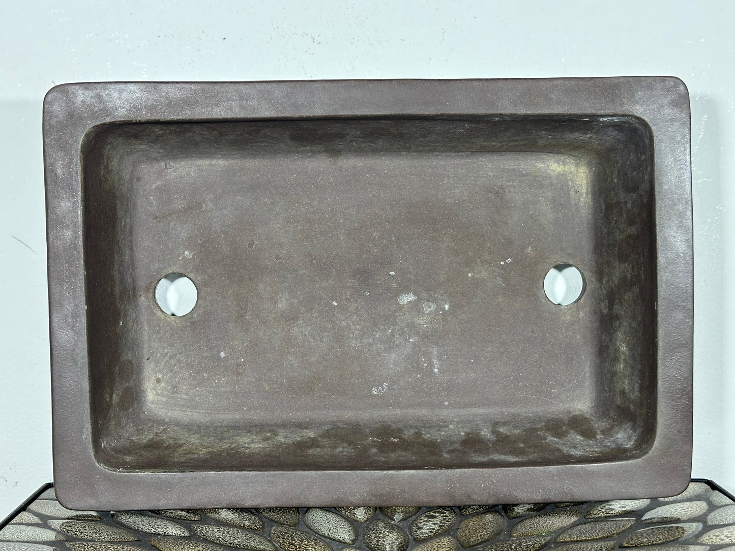 Preowned Vintage Japanese Tokoname Unglazed Rectangular Bonsai Pot Yamaaki - 14” x 9 3/8”