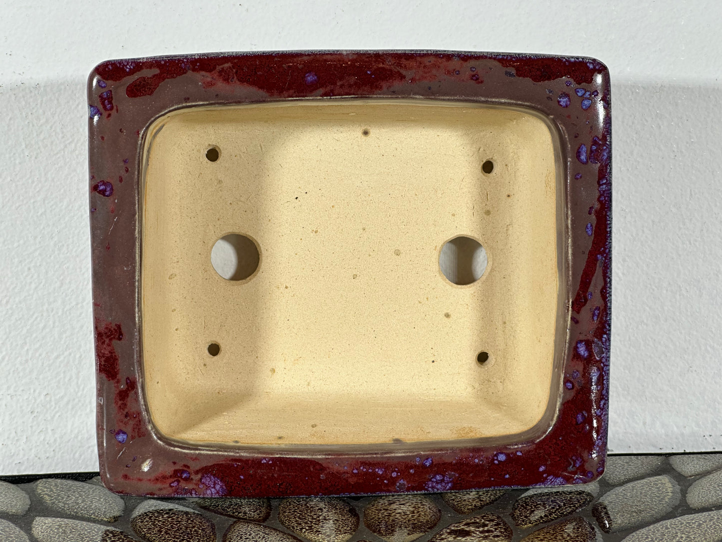 New Japanese Tokoname Glazed Rectangular Bonsai Pot Keiun - 6 3/8” By 5.5”