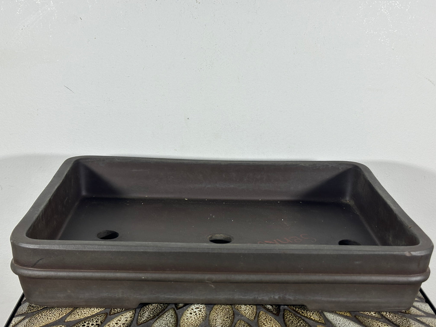 Preowned Japanese Tokoname Unglazed Shallow Rectangular Bonsai Pot Senkouen - 15.75” By 11”
