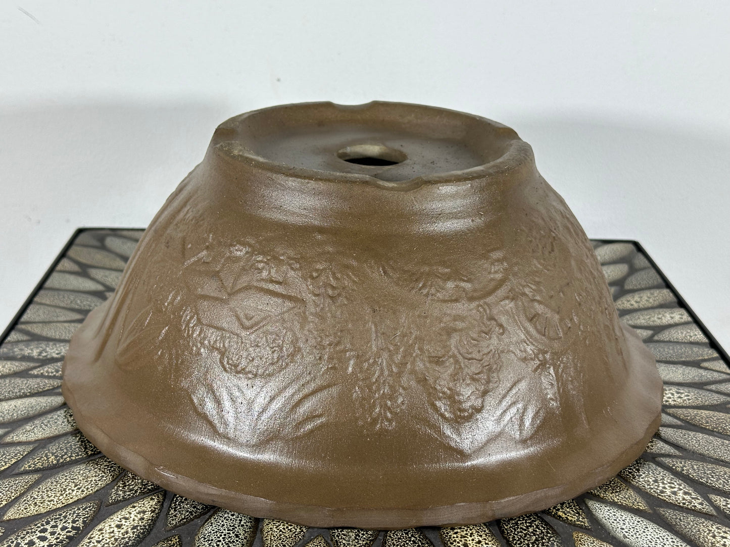 Preowned Japanese Tokoname Unglazed Round Bonsai Pot - 12.5” By 5”