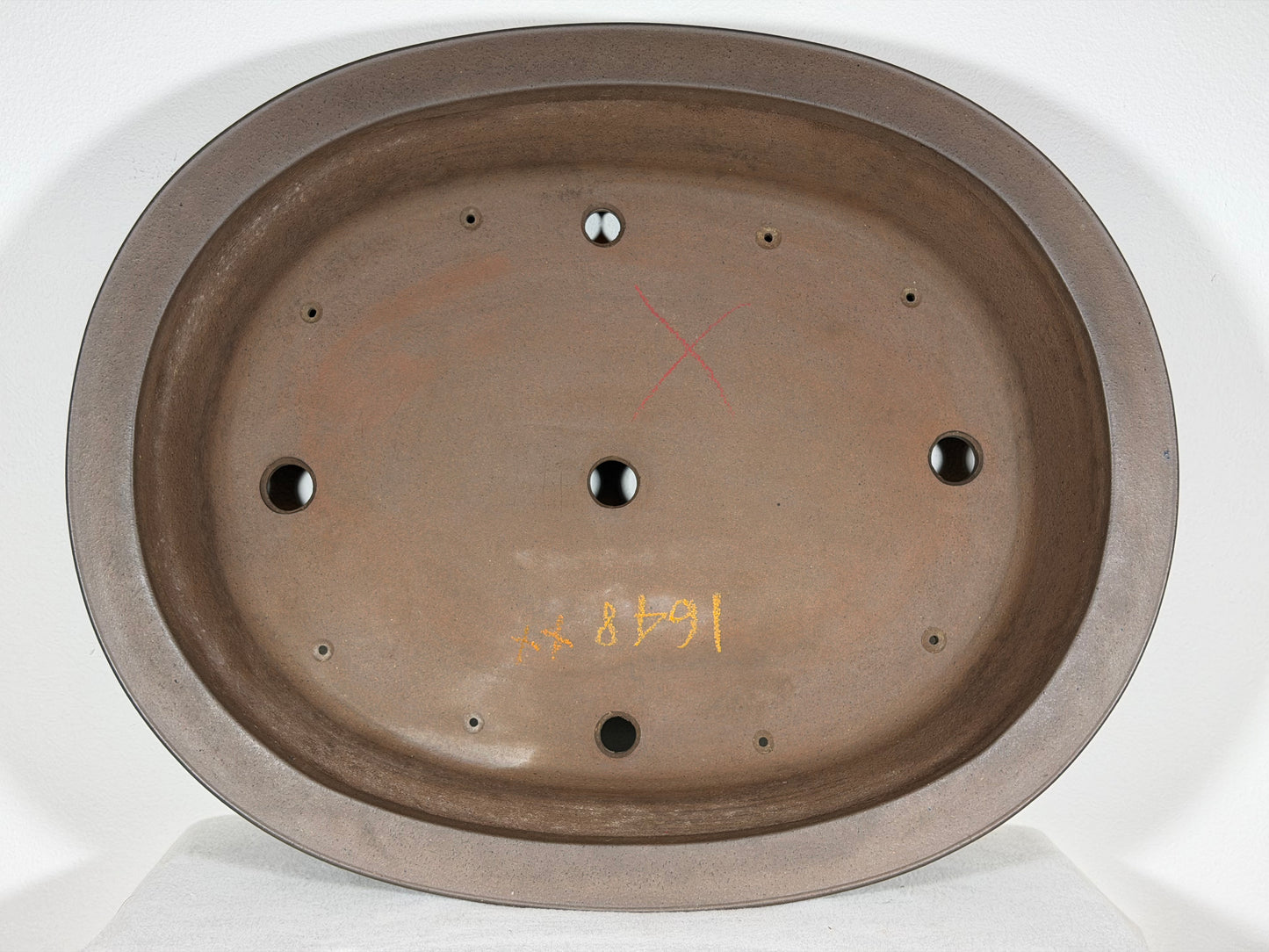 Preowned Japanese Tokoname Unglazed Oval Bonsai Pot Gyouzan Nakano - 19” By 15.5”