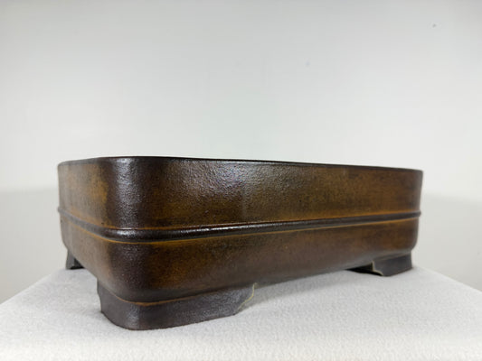 Preowned Japanese Tokoname Unglazed Rectangular Bonsai Pot Yamakou - 15” By 11.25”