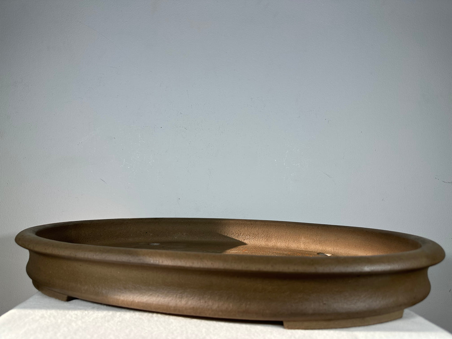 Preowned Japanese Tokoname Ungkazed Oval Shallow Bonsai Pot Seizan - 23.25” By 16.75”