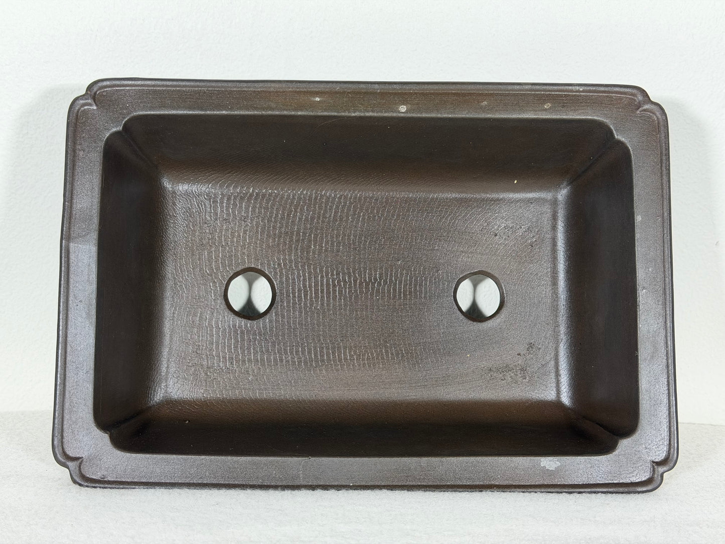 Preowned Japanese Tokoname Unglazed Rectangular Bonsai Pot with Stamps - 9.5” By 6.5”