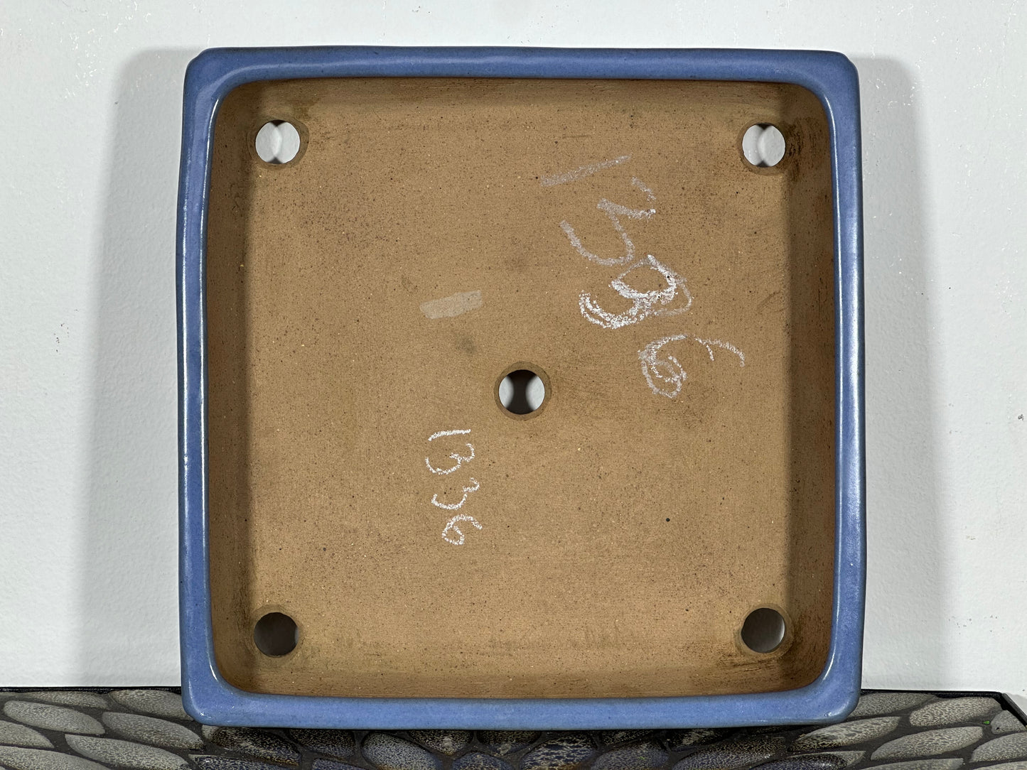 Preowned Japanese Tokoname Glazed Shallow Square Bonsai Pot Yamafusa - 9.75” By 2.25”