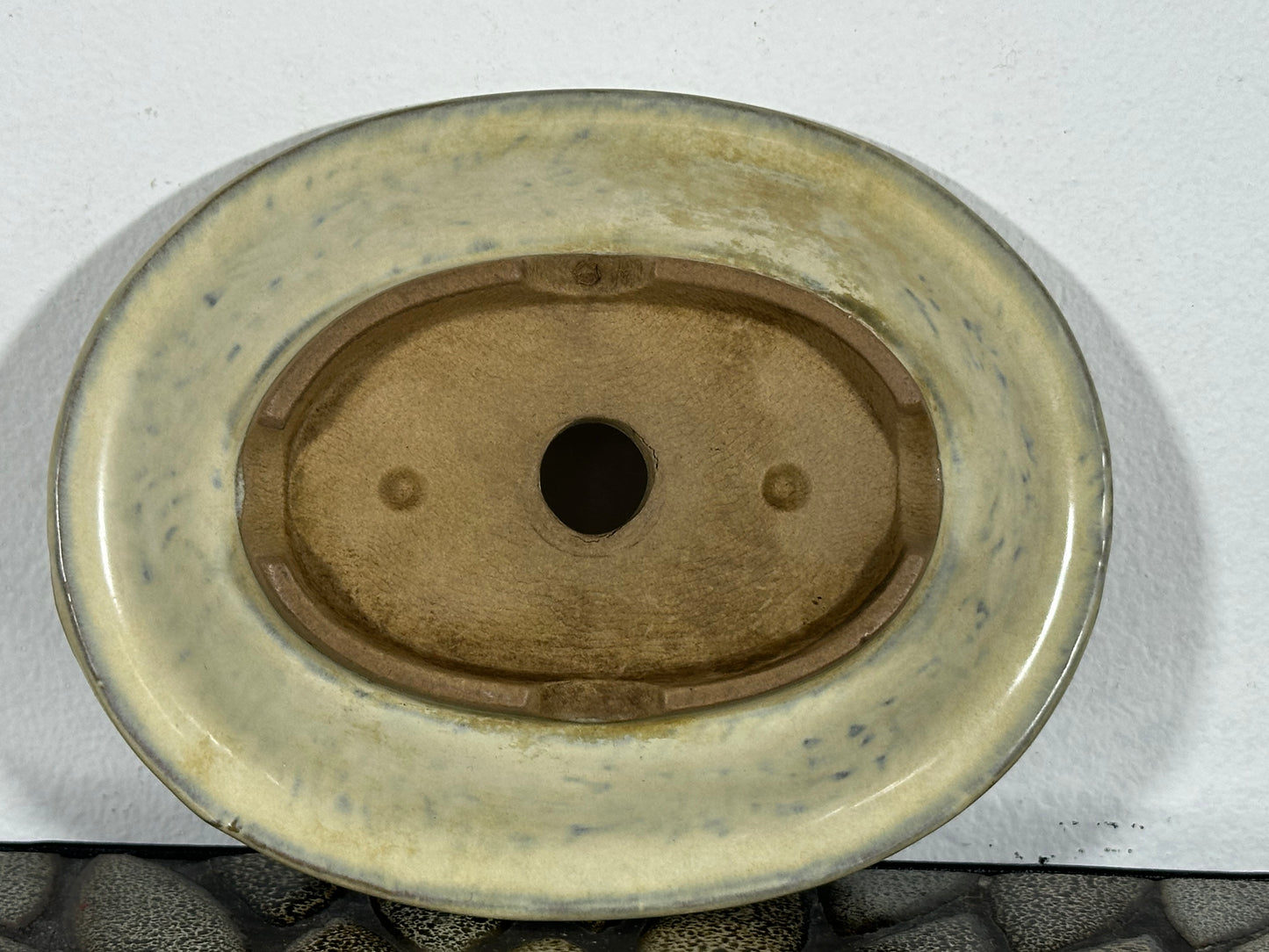 Preowned Japanese Tokoname Glazed Shallow Oval Bonsai Pot - 6 1/8” By 4 7/8”