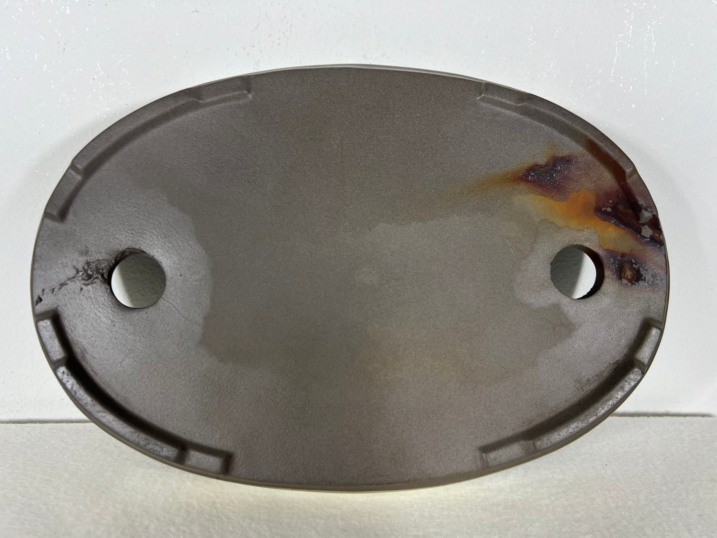 Preowned Japanese Tokoname Glazed Oval Shallow Bonsai Pot with patina - 10” By 7”