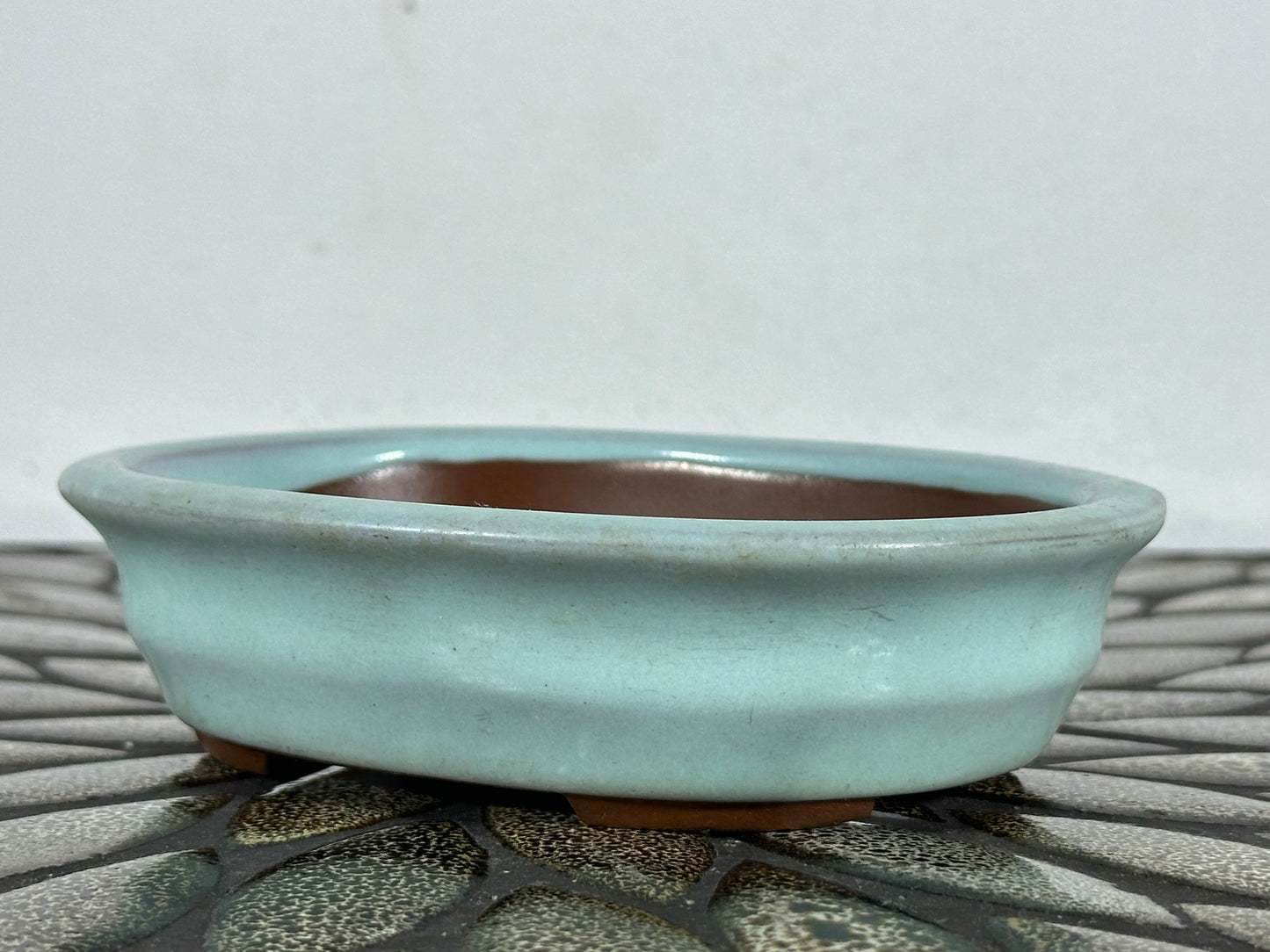 Preowned Japanese Tokoname Glazed Oval Bonsai Pot - 5.5” By 4 3/8”