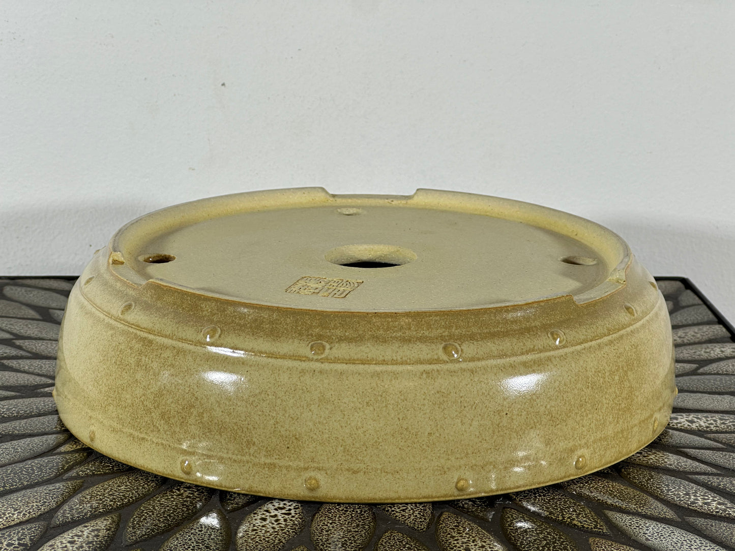 New Japanese Tokoname Glazed Drum Style Bonsai Pot Koyo - 10.5” By 2.7”