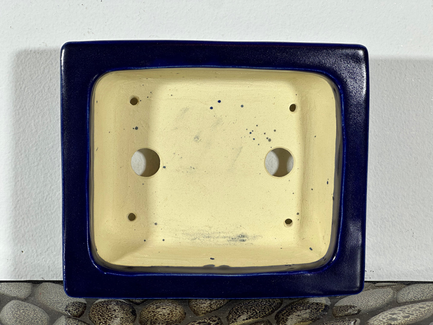 New Japanese Tokoname Glazed Rectangular Bonsai Pot Keiun - 6 3/8” By 5 3/8”