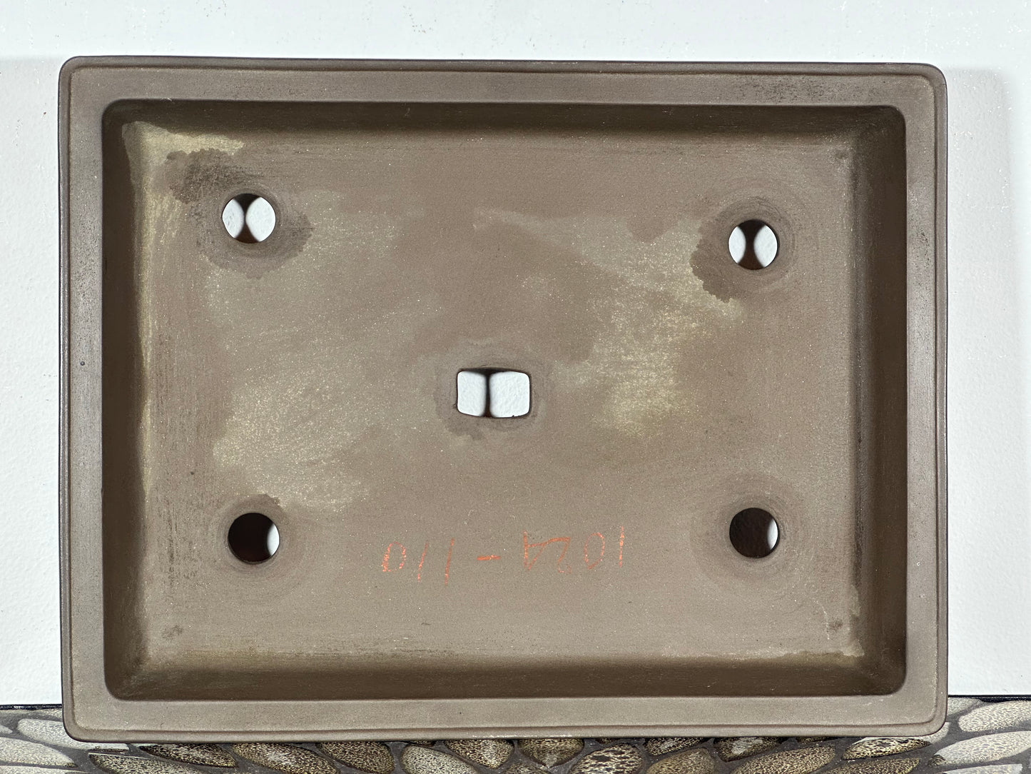 Preowned Japanese Tokoname Shallow Rectangular Bonsai Pot has Stamp - 12.25” By 9 3/8”