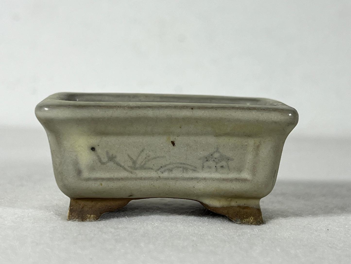 Preowned Japanese Tokoname Rectangular Bonsai Pot Tosui - 2.25” By 1.75”