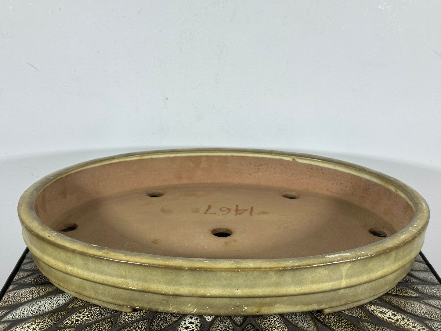 Preowned Japanese Tokoname Glazed Oval Bonsai Pot Yamafusa - 16” By 12.25”