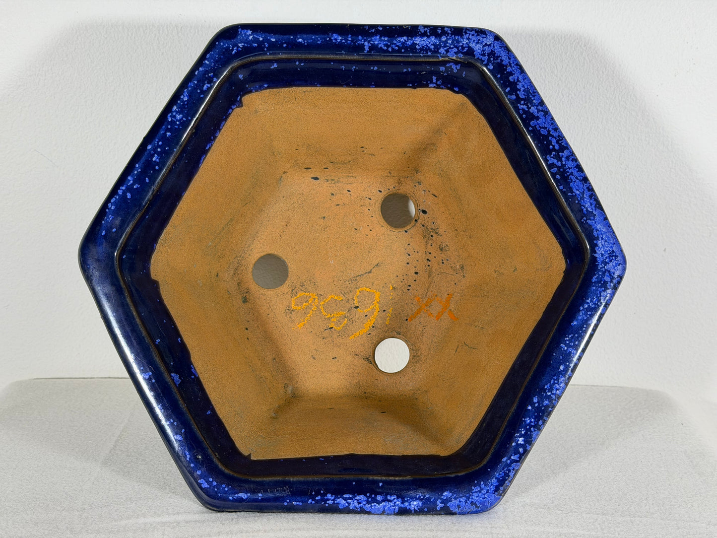 Preowned Japanese Tokoname Glazed Hexagon Shape Bonsai Pot Syuho - 11” By 4.75”