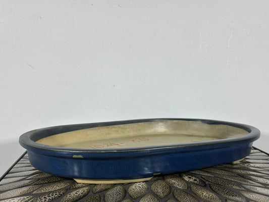 Preowned Japanese Tokoname Glazed Oval Shallow Bonsai Pot - 15 3/8” By 10”