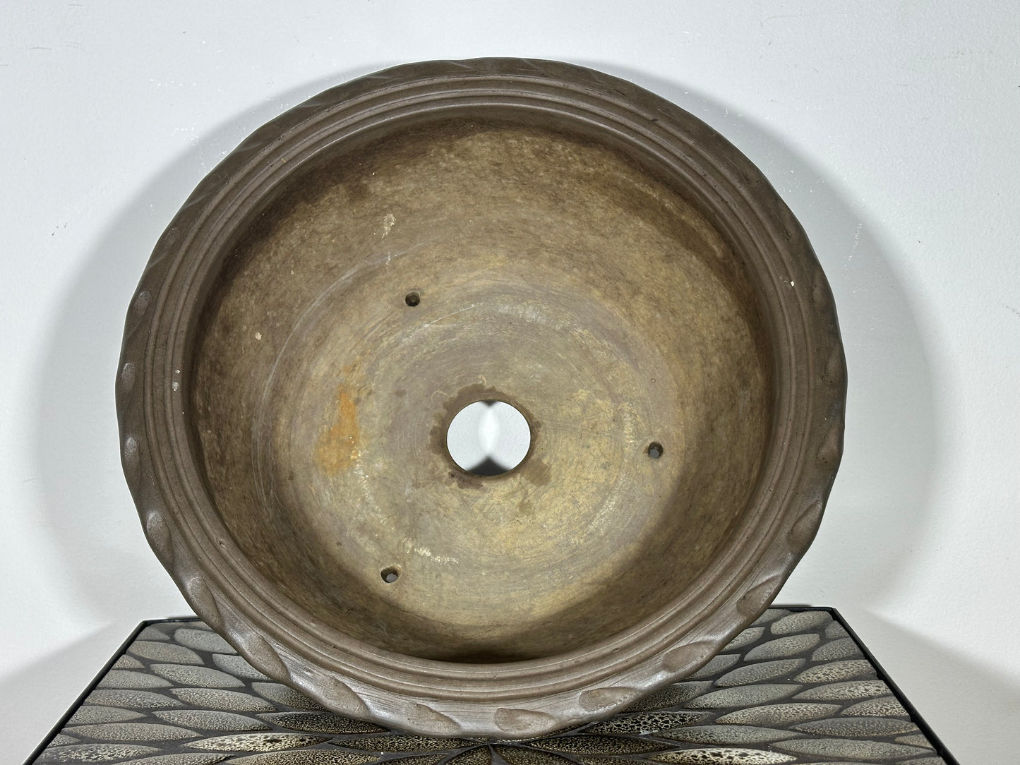 Preowned Vintage Japanese Tokoname Round Bonsai Pot Shigaraki - 14.25” By 5.25”