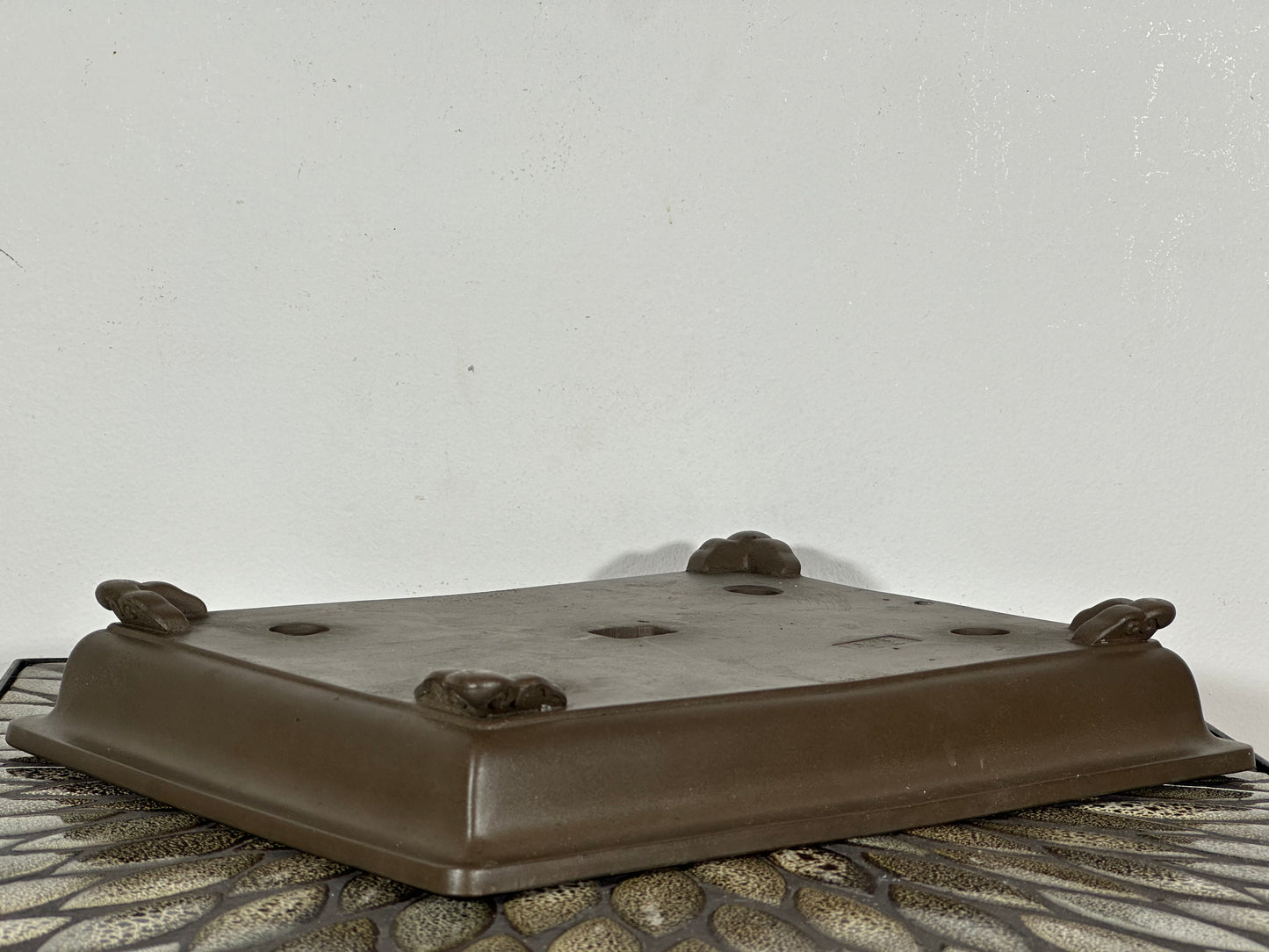 Preowned Japanese Tokoname Shallow Rectangular Bonsai Pot has Stamp - 12.25” By 9 3/8”