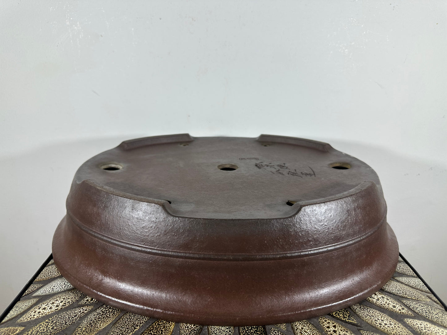 Preowned Japanese Tokoname Unglazed Oval Bonsai Pot Yamaaki - 17” By 14”
