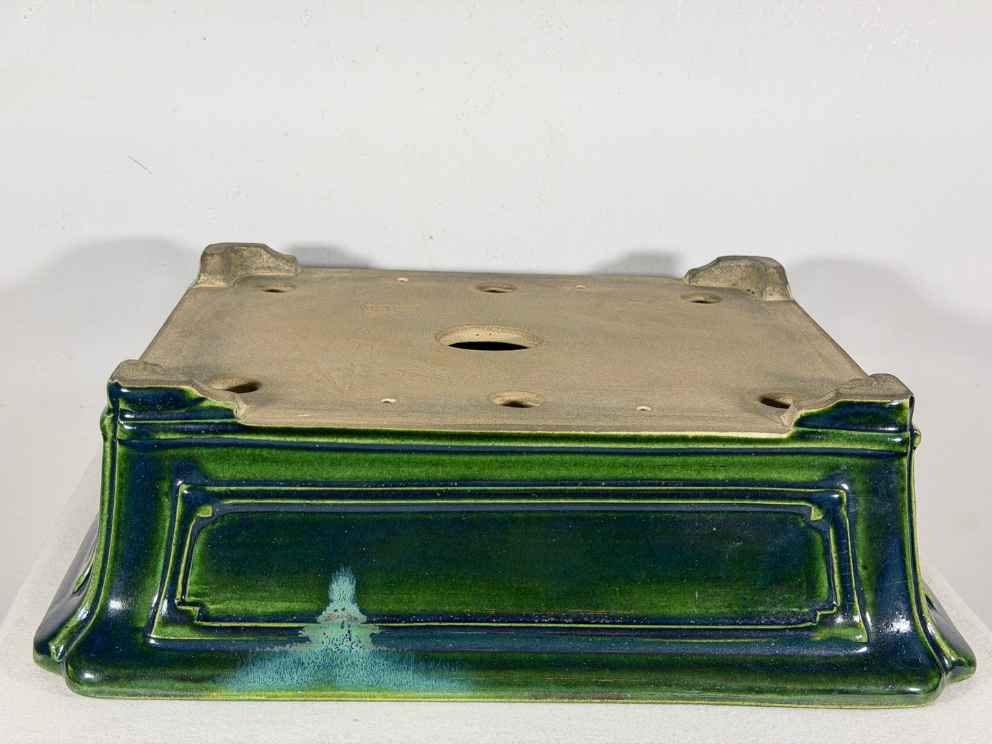 New Japanese Tokoname Glazed Rectangular Bonsai Pot Mazan Terahata - 14.75” By 12.75”