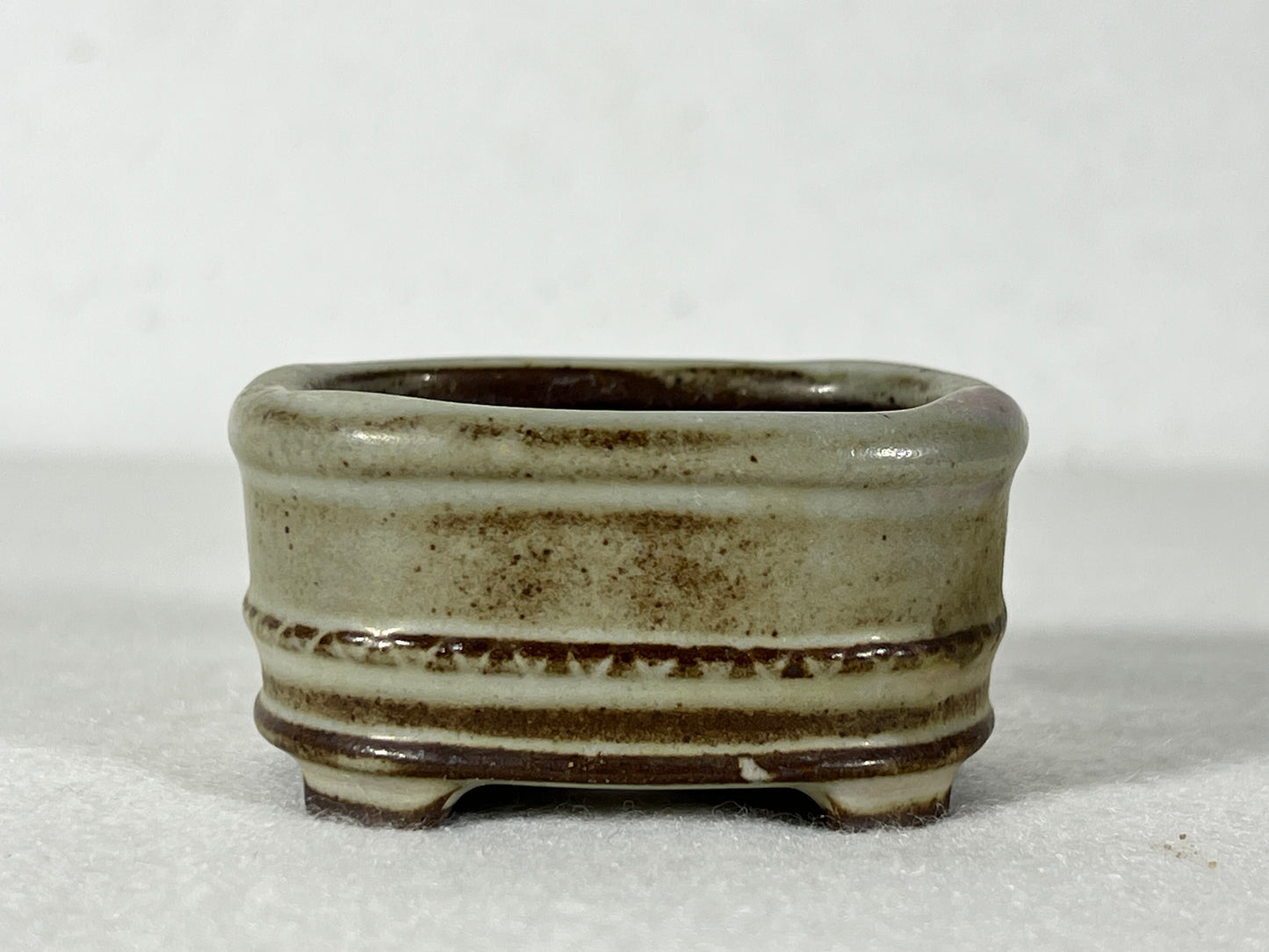 Preowned Japanese Tokoname Rectangular Bonsai Pot Tosui - 2 1/8” By 1.75”