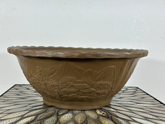 Preowned Japanese Tokoname Unglazed Round Bonsai Pot - 12.5” By 5”