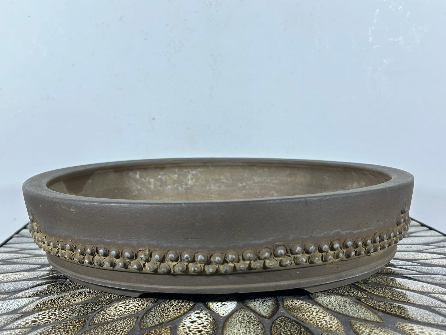 Preowned Japanese Tokoname Round Bonsai Pot Ritukadou - 12” By 2.5”