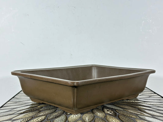 Preowned Japanese Tokoname Unglazed Rectangular Bonsai Pot with Stamps - 12.25” By 9.25”