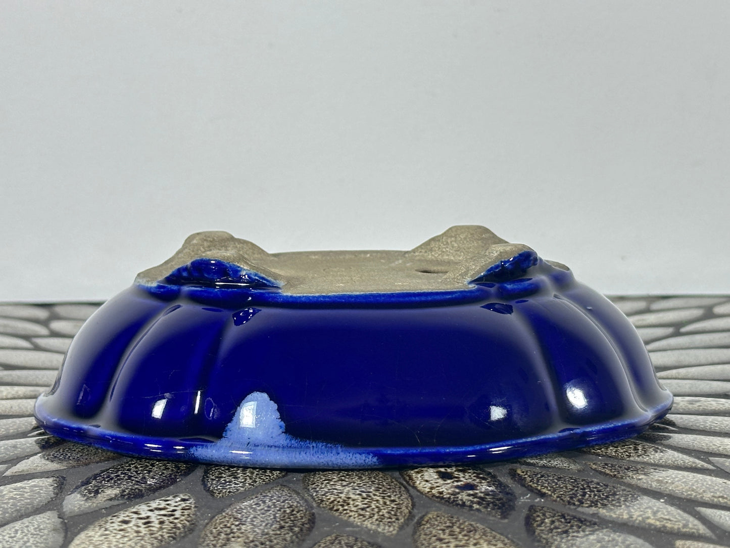 Preowned Japanese Tokoname Mokko Style Glazed Bonsai Pot Satomi - 7 1/8” By 6”