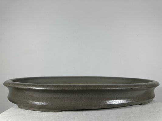 Preowned Japanese Tokoname Unglazed Shallow Oval Bonsai Pot Seizan - 20.5” By 14.5”