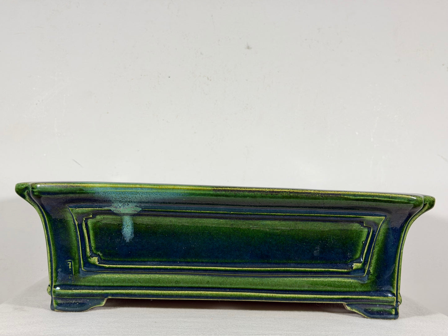 New Japanese Tokoname Glazed Rectangular Bonsai Pot Mazan Terahata - 14.75” By 12.75”