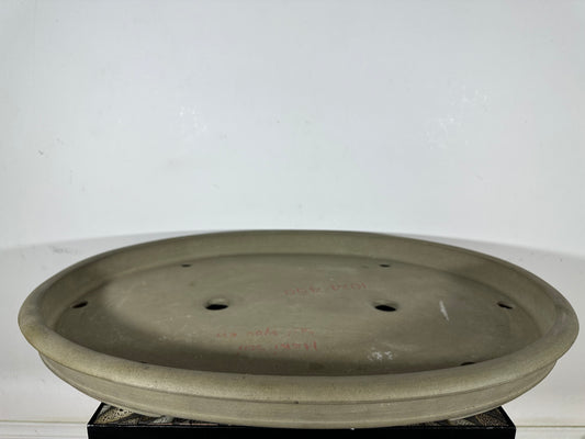 Preowned Japanese Tokoname Unglazed Shallow Oval Bonsai Pot Heikisui - 28” By 19.75”