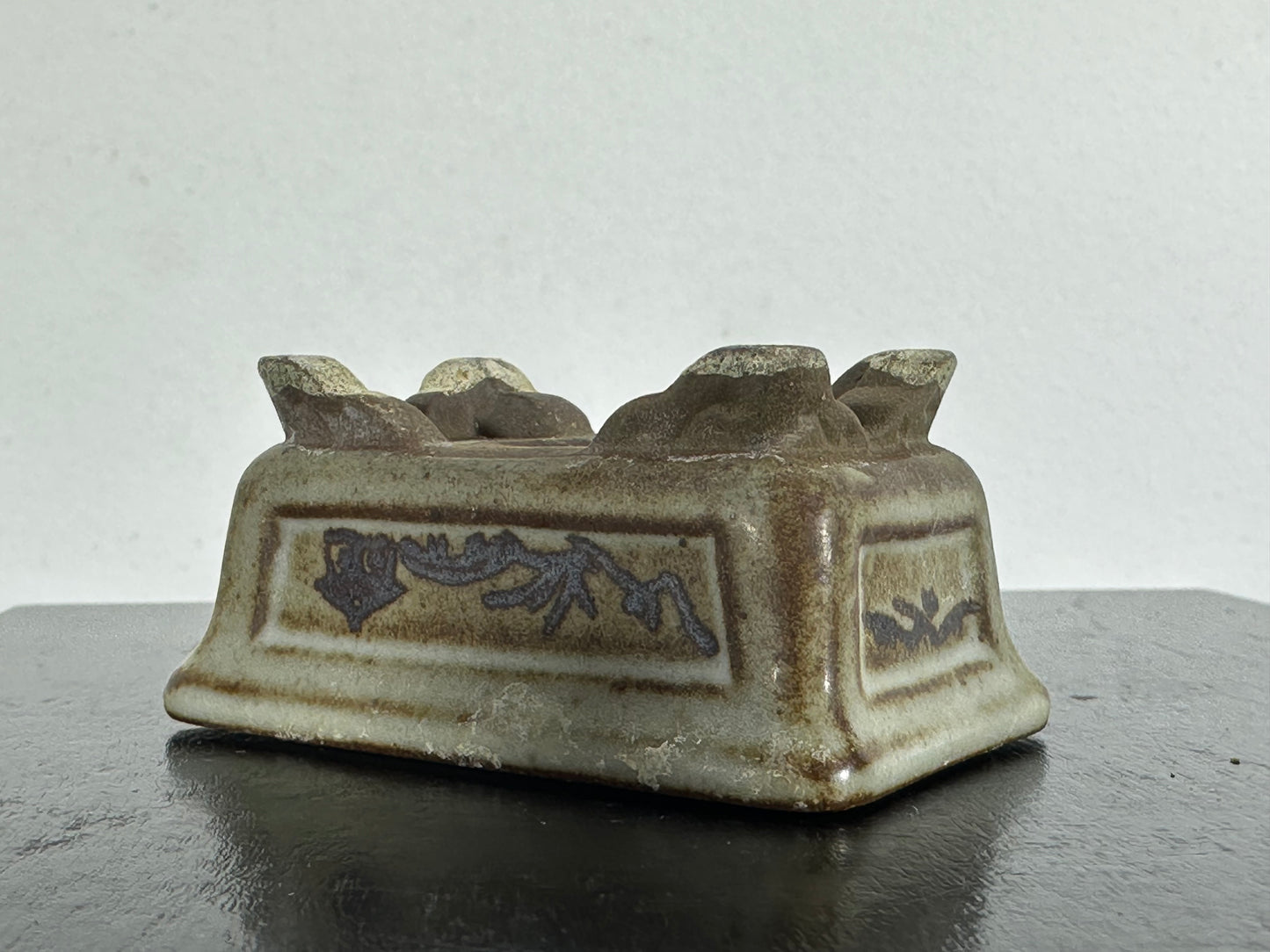 Preowned Japanese Tokoname Rectangular Bonsai Pot Tosui - 2.25” By 1.5”