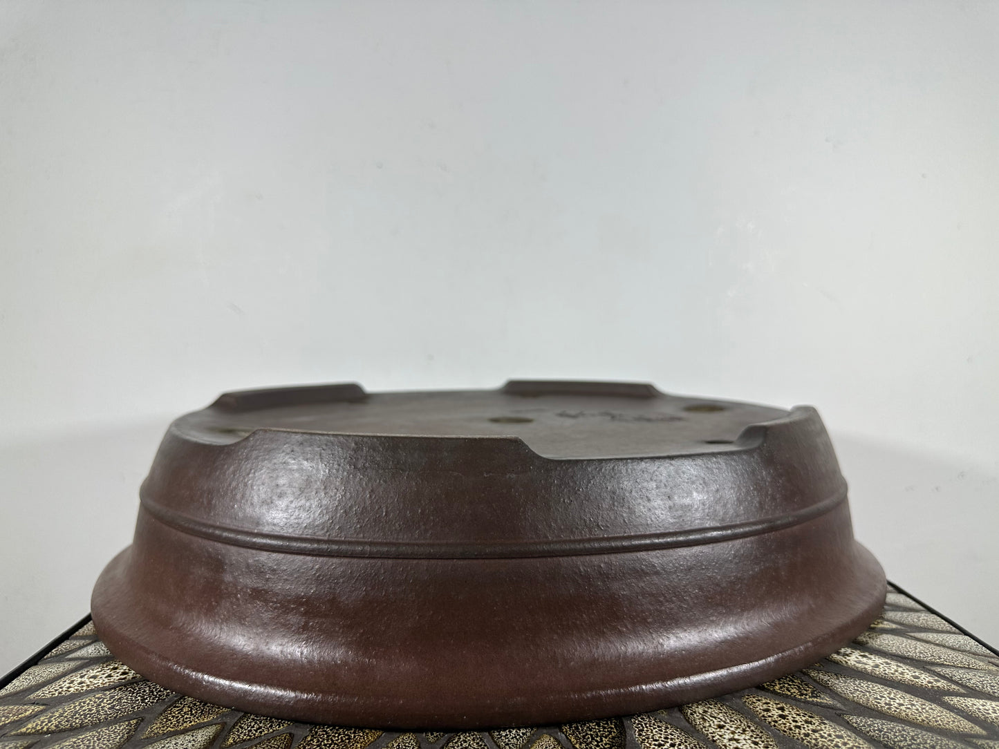Preowned Japanese Tokoname Unglazed Oval Bonsai Pot Yamaaki - 17” By 14”
