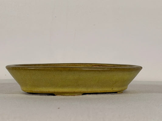 Preowned Japanese Tokoname Glazed Oval Bonsai Pot Hatutori - 6.5” By 5”