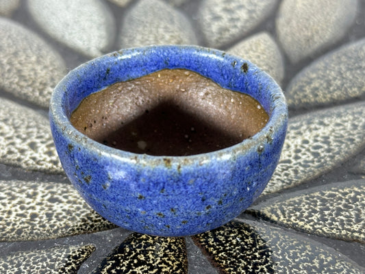 Preowned Japanese Tokoname Glazed Round Bonsai Pot with Stamps - 1 7/8” By 1”