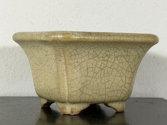 Preowned Japanese Tokoname Glazed Cascade Bonsai Pot with Stamp - 3.75” By 2.25”