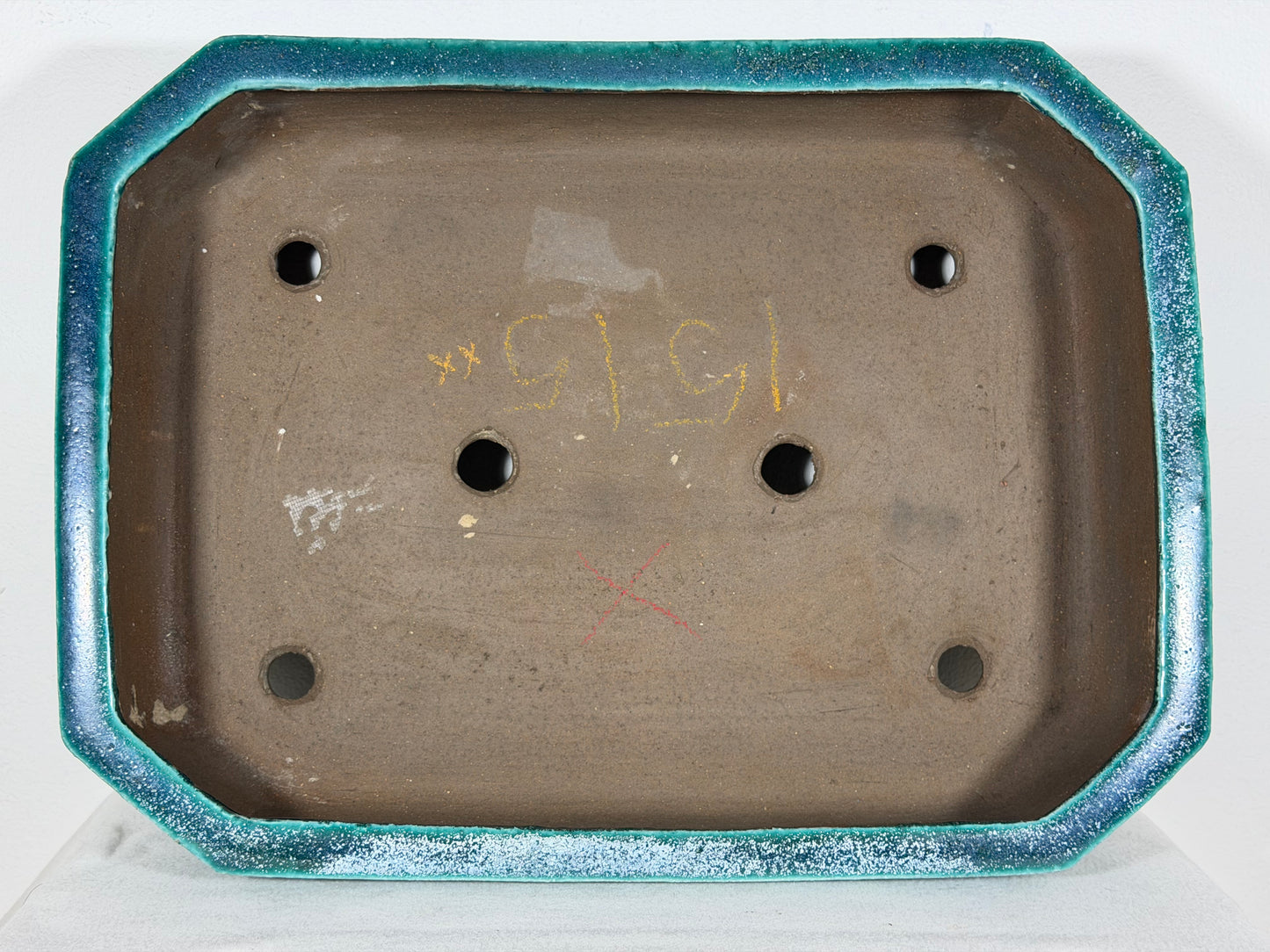 Preowned Japanese Tokoname Glazed Rectangular Bonsai Pot Syuhou Yoshimura - 16” By 11.75”