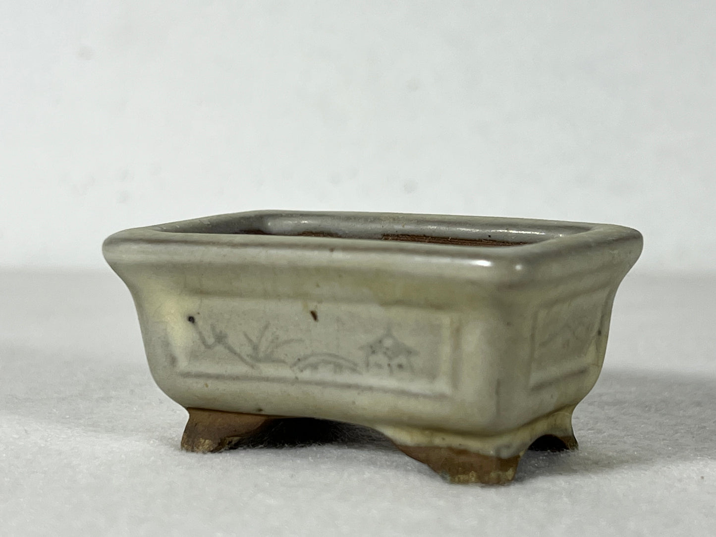 Preowned Japanese Tokoname Rectangular Bonsai Pot Tosui - 2.25” By 1.75”