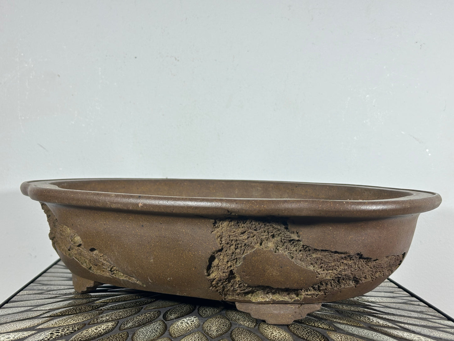 Preowned Japanese Tokoname Unglazed Mokko Style Bonsai Pot Yamaaki - 16.75” By 13 7/8”