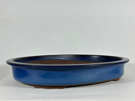 Preowned Japanese Tokoname Glazed Oval Shallow Bonsai Pot - 14.5” By 11”