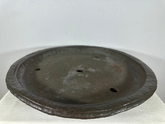 Preowned Japanese Tokoname Unglazed Round Shallow Bonsai Pot Syousen - 17.25” By 2.25”