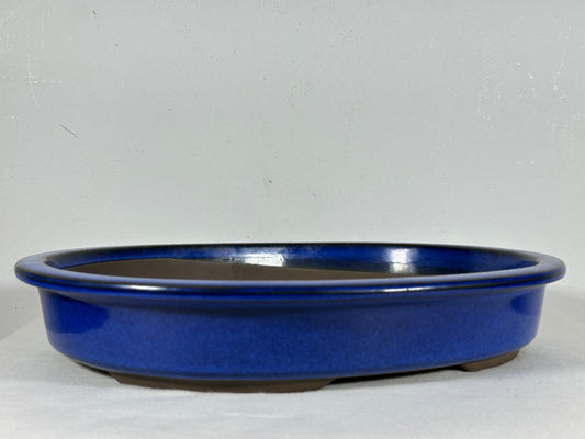 Preowned Japanese Tokoname Glazed Shallow Oval Bonsai Pot - 13.25” By 10.5”